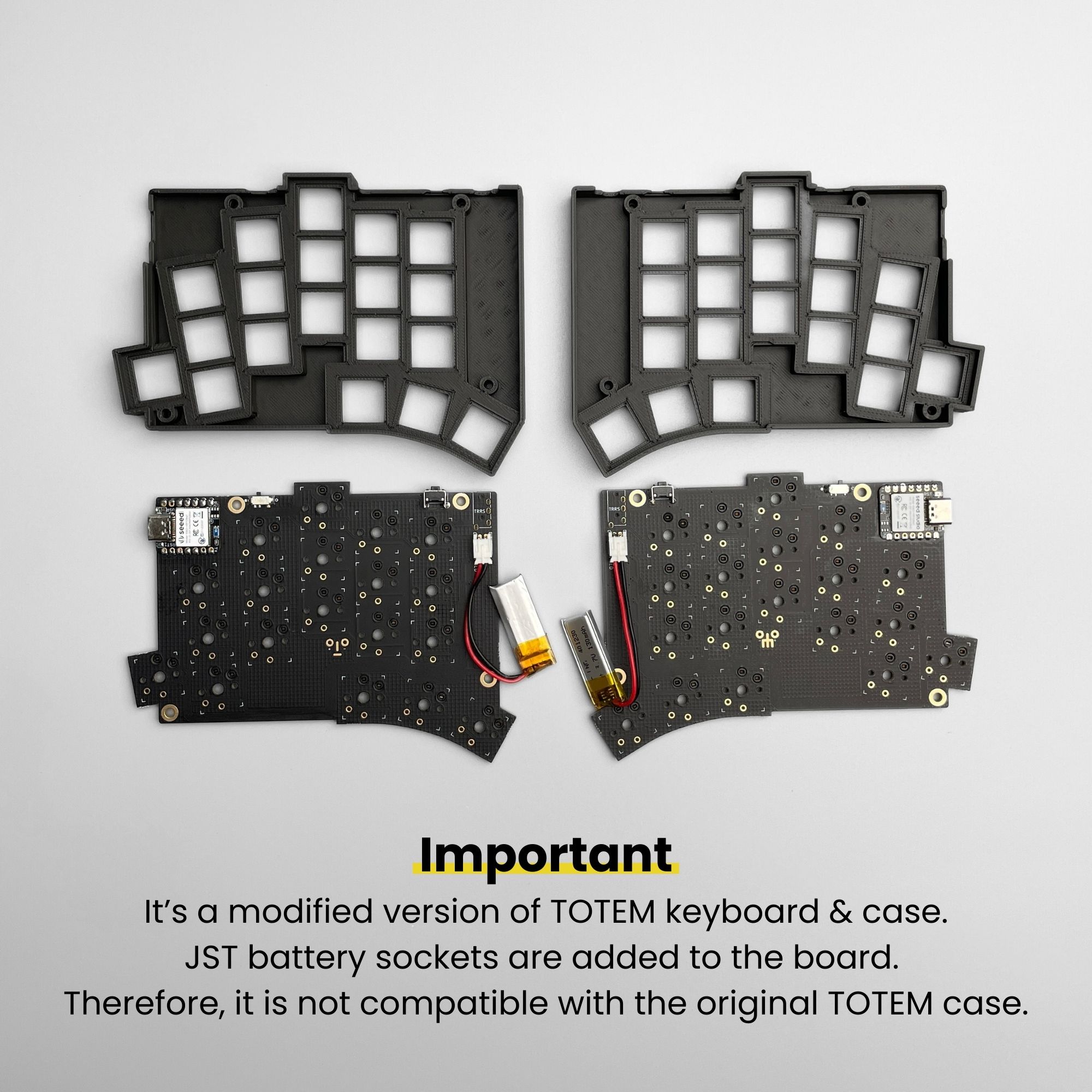 Prebuilt wireless TOTEM keyboard PCB with JST battery socket